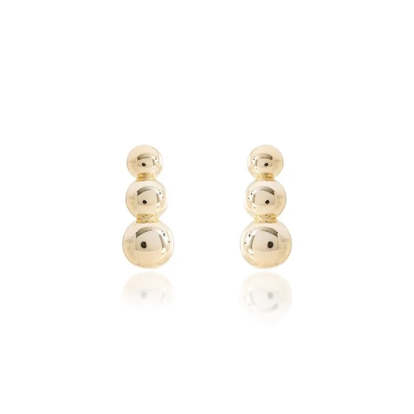 Brinco joia ear hook e ear cuff palito bolinhas crescentes prata925 ouro18k