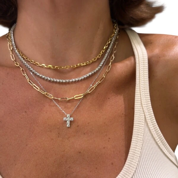 Colar joia crucifixo 12mm moissanite 0.6ct (3mm) prata925