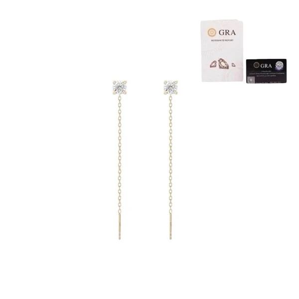 Brinco joia solitário com fio moissanite 0.10ct(3mm) prata925 ouro18k