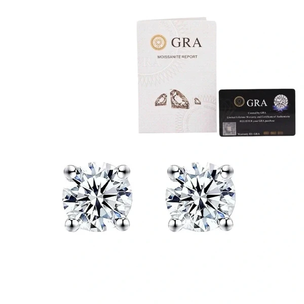 Brinco joia solitário moissanite 1.92ct (6.5mm) prata925