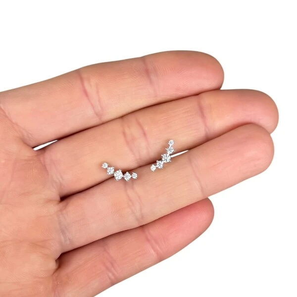 Brinco joia ear cuff 5 solitários delicado 1cm prata925