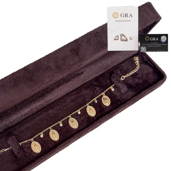 Pulseira medalhas N. Sra. das Graças e pontos de luz moissanite 0.18ct (2mm) prata925
