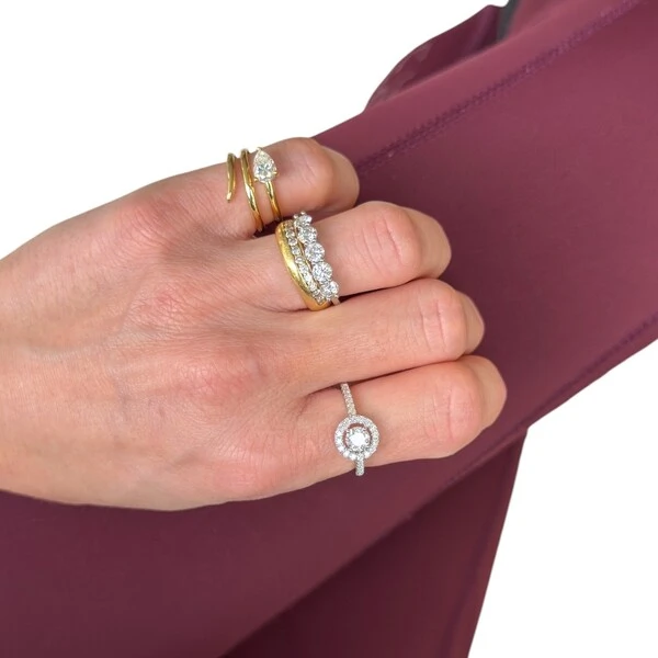 Anel solitário halo volta cravejada moissanite 0.5ct 5mm prata 925