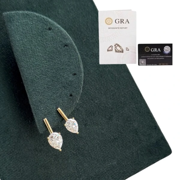 Brinco palito gota moissanite ( 1.8ct ou 1.25ct ) prata925 ouro18k
