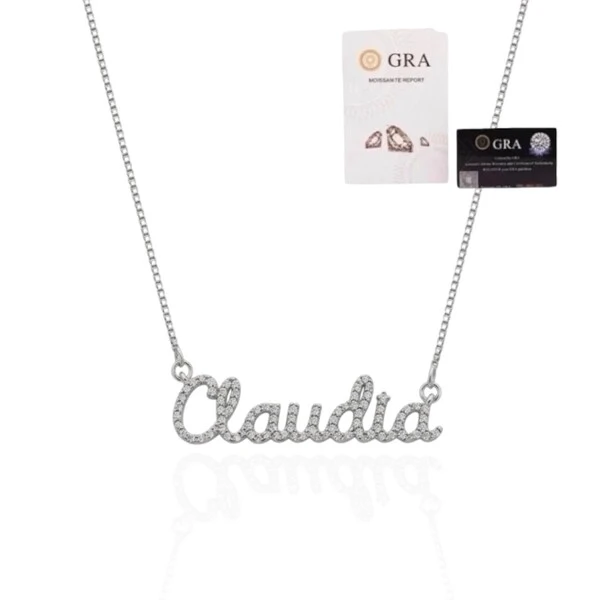 Colar joia nome personalizado cravejado em moissanites prata925