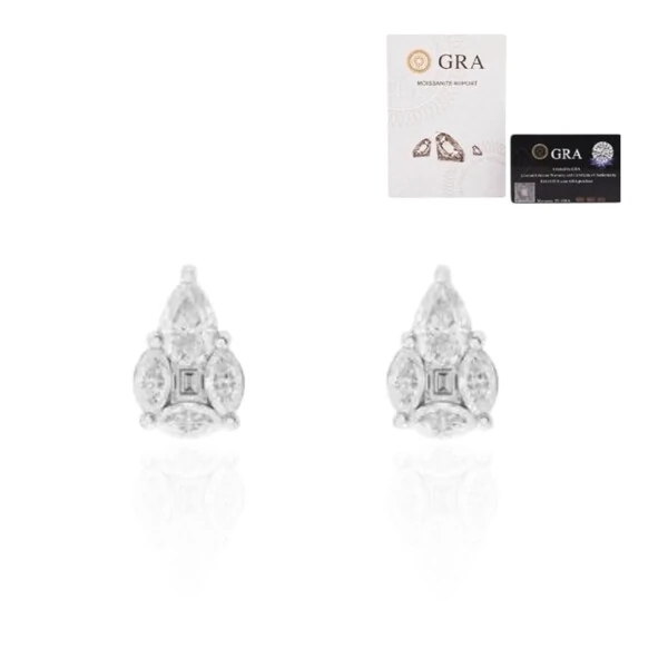 Brinco joia solitário Moissanite triângulo e illusion 2.07ct (1cm por 7mm) prata925