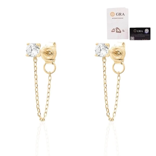 Brinco joia solitário com fio moissanite 1.02ct (5,5mm) prata925