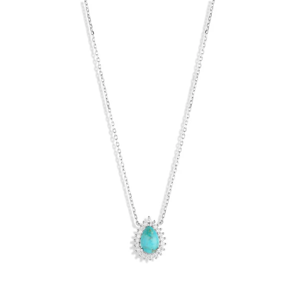 Colar gota turquesa natural volta cravejada prata925