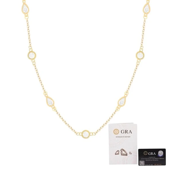 Colar e choker joia moissanite solitários e gotas 1.9ct prata925 ouro18k