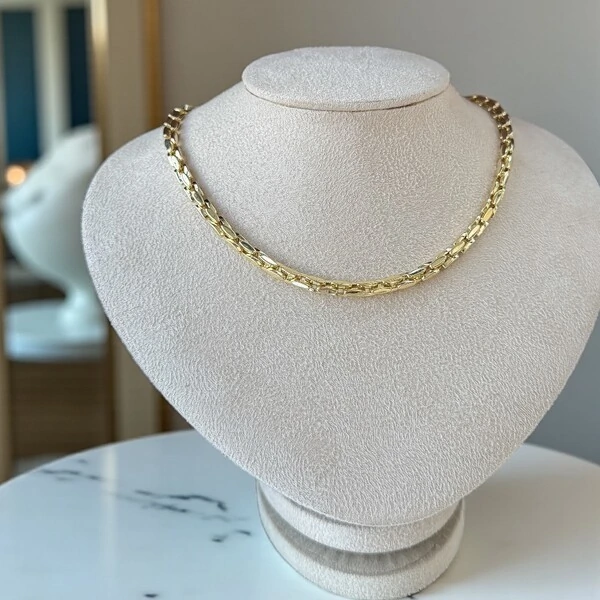 Colar e choker corrente elos link retangulares ouro18k