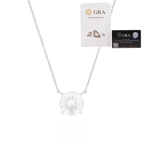 Colar joia solitário moissanite portuguese cut 2ct (8mm) prata925