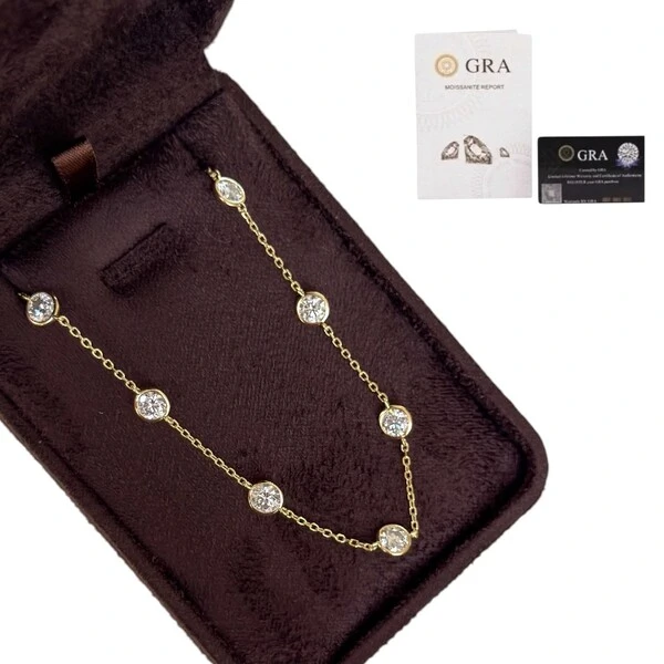 Colar pontos de luz espaçados moissanite 0.5ct 5mm prata925 ouro18k