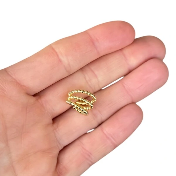 Brinco piercing bolinhas três voltas regulável ouro18k