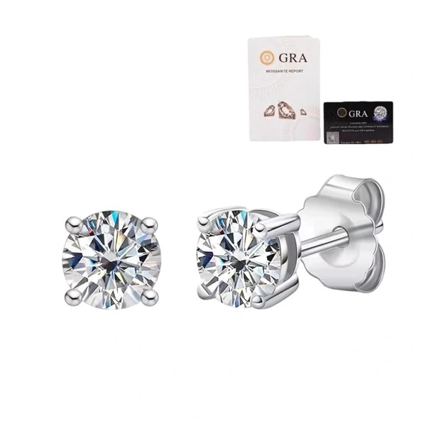 Brinco joia solitário com moissanite 2ct (8mm) prata925