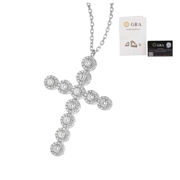 Colar crucifixo solitários com volta cravejada em moissanites 1.48ct prata925