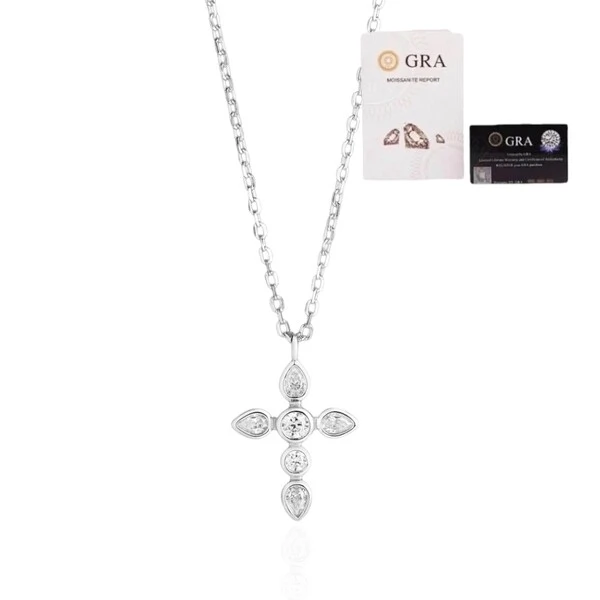 Colar joia crucifixo delicado moissanite 0.29ct prata925