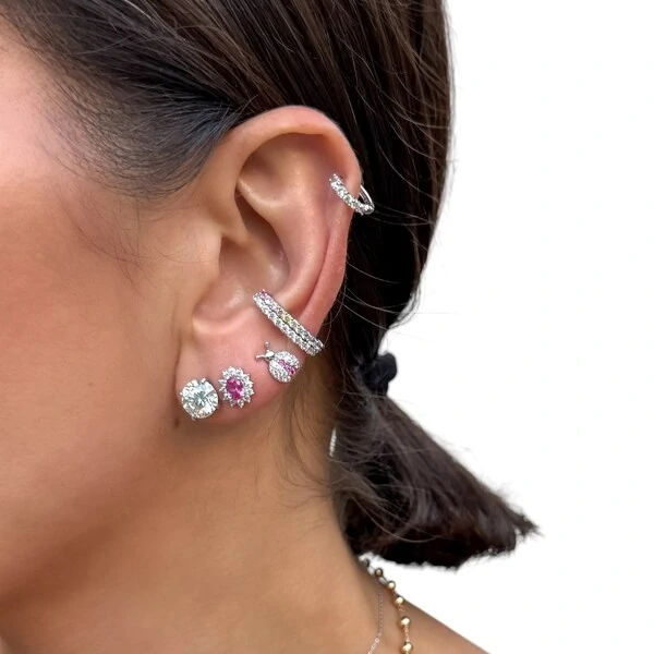 Brinco joia joaninha cravejado 7mm prata925