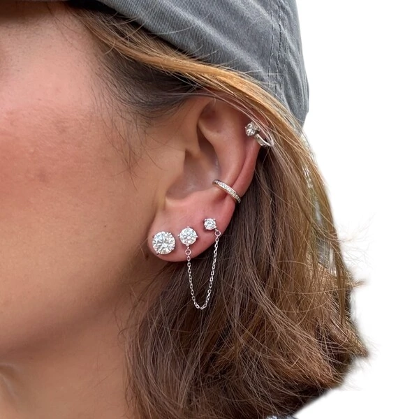 Brinco joia solitários com fio moissanite 2.2ct (6mm) prata925