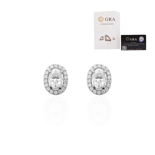 Brinco joia oval com volta cravejada moissanite 1.07ct (9mm por 8mm) prata925