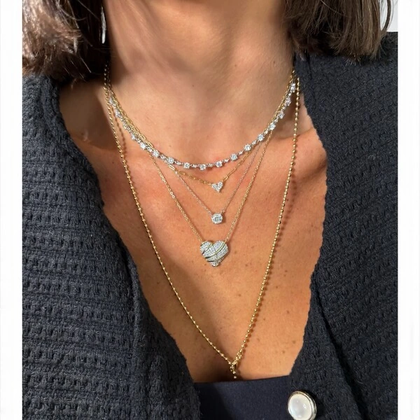 Colar coração luxo com solitário cravação inglesa prata925 ouro18k