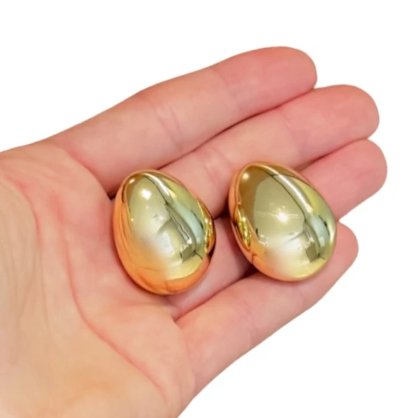 Brinco botão basic oval minimalista ouro18k