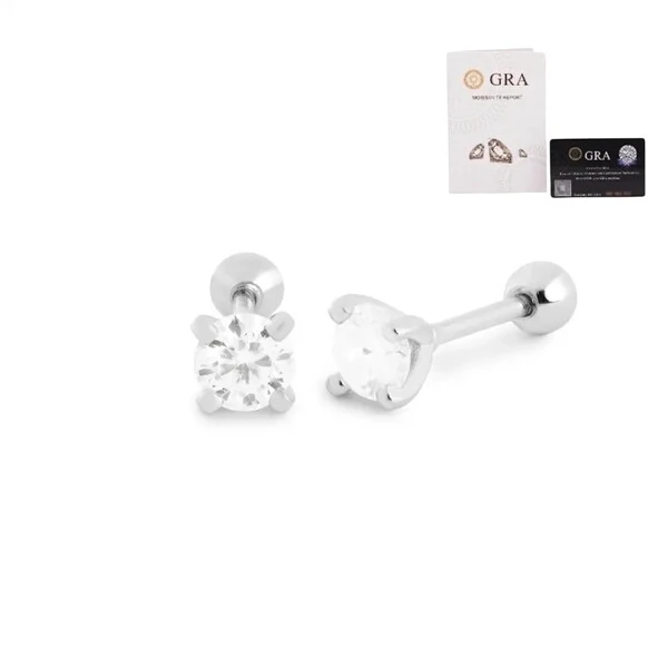 Brinco e piercing solitário moissanite tarraxas baby prata925