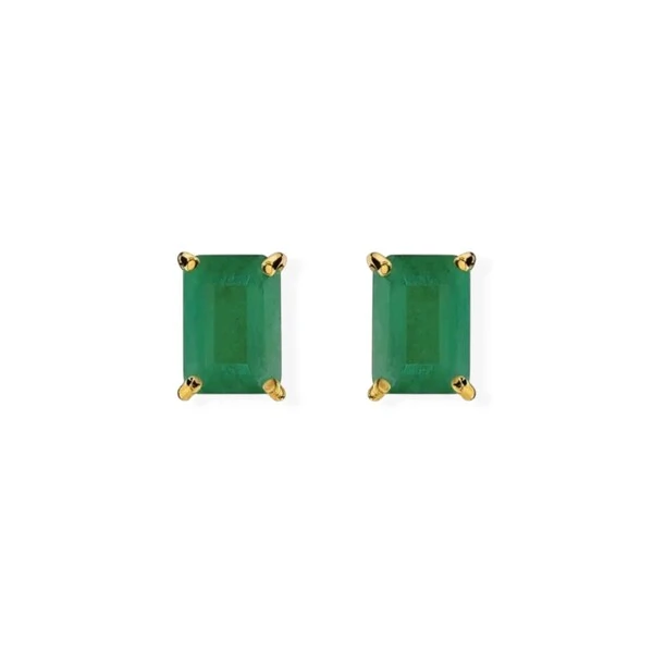 Brinco retângulo esmeralda 8mm ouro18k