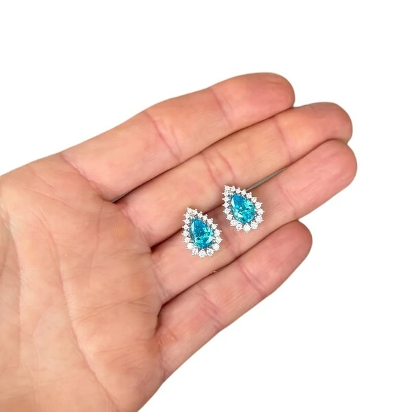 Brinco joia gota topázio Azul cravação princesa prata925