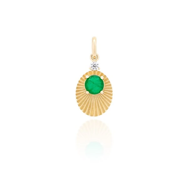Pingente oval raios com esmeralda prata925 ouro18k