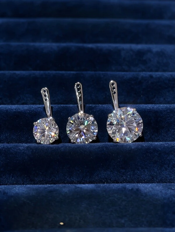 Brinco ear jacket solitário ponto de luz moissanite 4ct 10mm prata 925