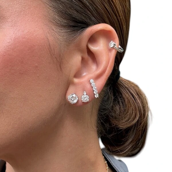Brinco ear hook joia solitários moissanite 0.5ct (3mm) prata925