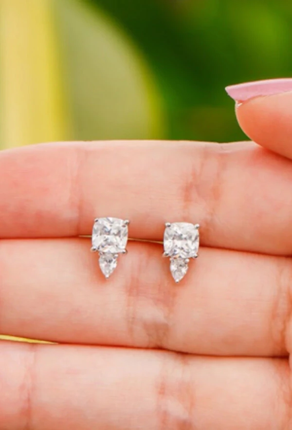 Brinco joia quadrado com gota cristal delicado prata925