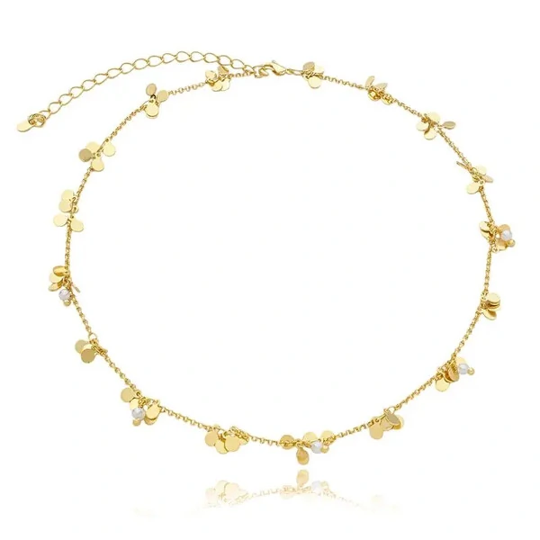 Colar e choker boho cachos com medalhas e pérola