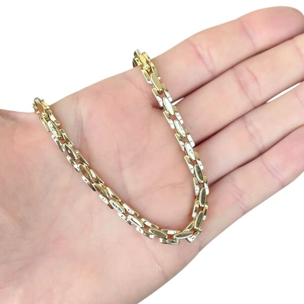 Colar e choker corrente elos link retangulares ouro18k