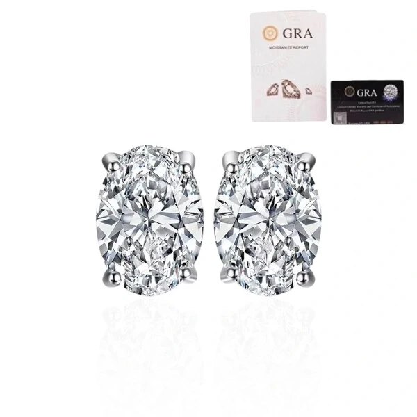 Brinco oval moissanite 7ct 7mm por 10mm quatro garras