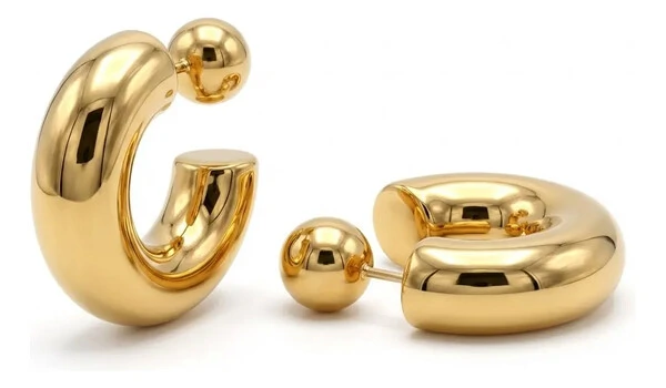Brinco argola puff reversa ouro