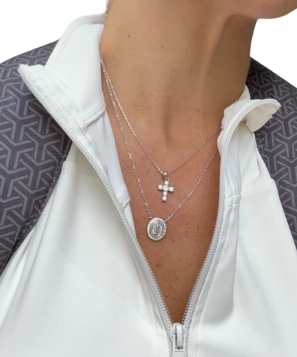 Colar joia medalha nossa senhora das graças moissanite 0.009ct prata925