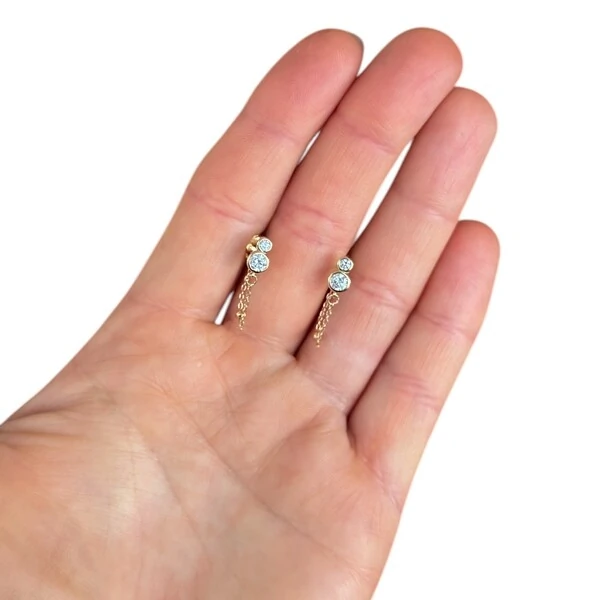 brinco joia fio solitarios cravaçao inglesa prata925 ouro18k