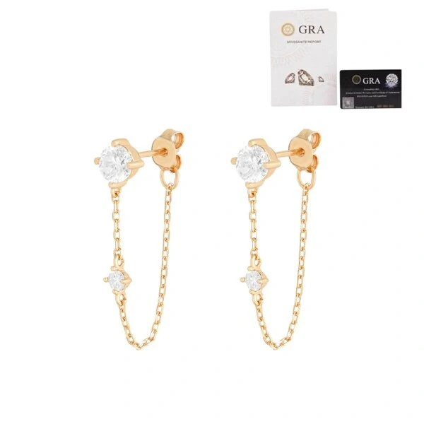 Brinco fio solitário ponto de luz moissanite 5mm 0.60ct prata 925