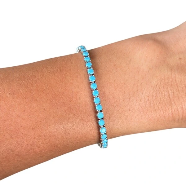 Pulseira joia riviera 4 garras 3mm turquesa rodio