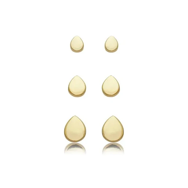 Trio de brincos gota lisa organica ouro18k (escolha o tamanho)