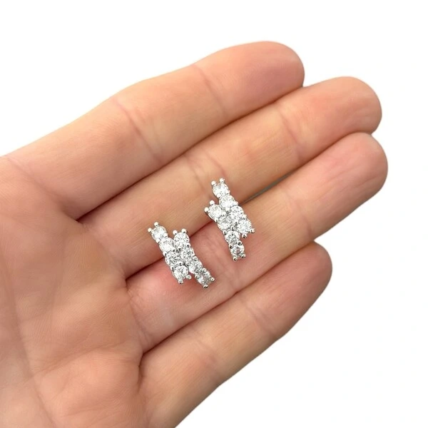 Brinco joia ear hook duplo solitários 3mm 2cm