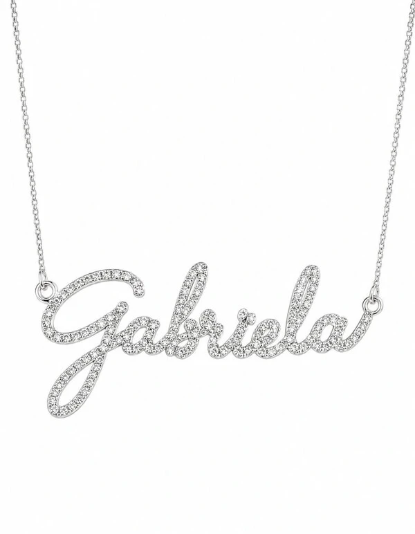 Colar joia nome personalizado cravejado prata925