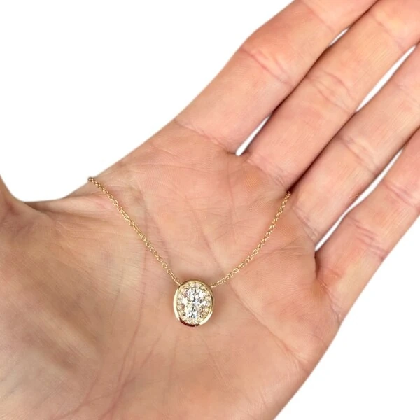 Colar joia oval pedra natural legítima prata925 ouro18k