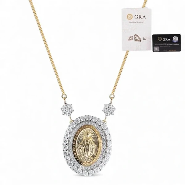 Colar joia medalha nossa senhora das graças moissanite com florzinhas prata925 ( escolha o tamanho)