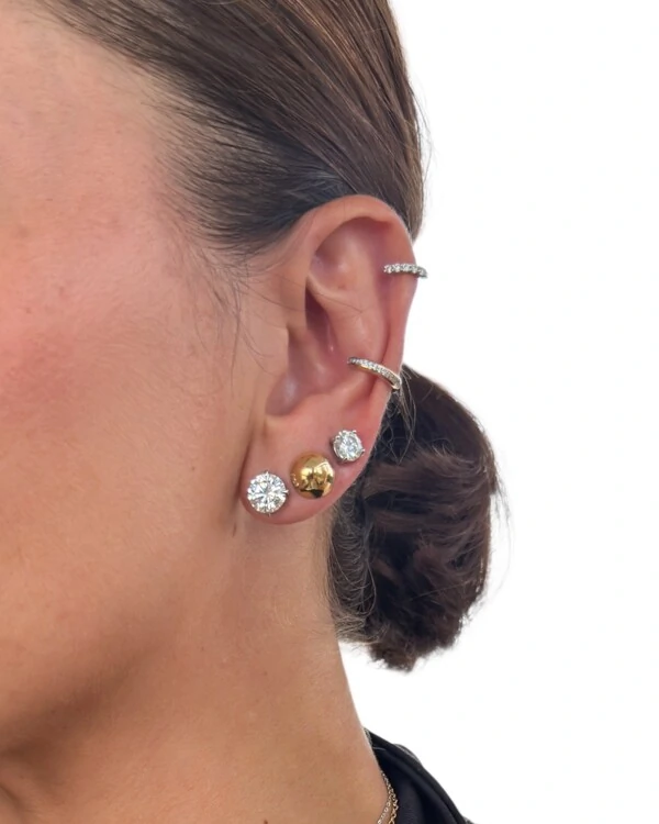 Brinco piercing delicado linha cravejada prata925 ouro18k