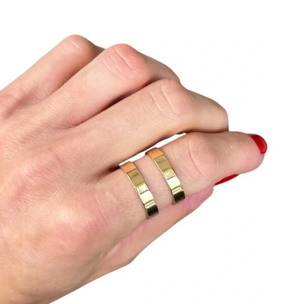Anel duas linhas duplo regulável ouro18k