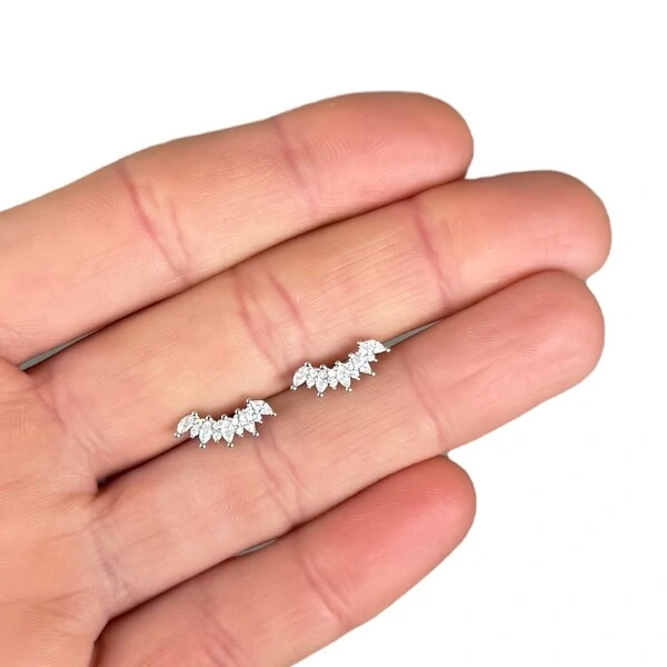 Brinco joia ear cuff navetes delicado 1cm1mm prata925