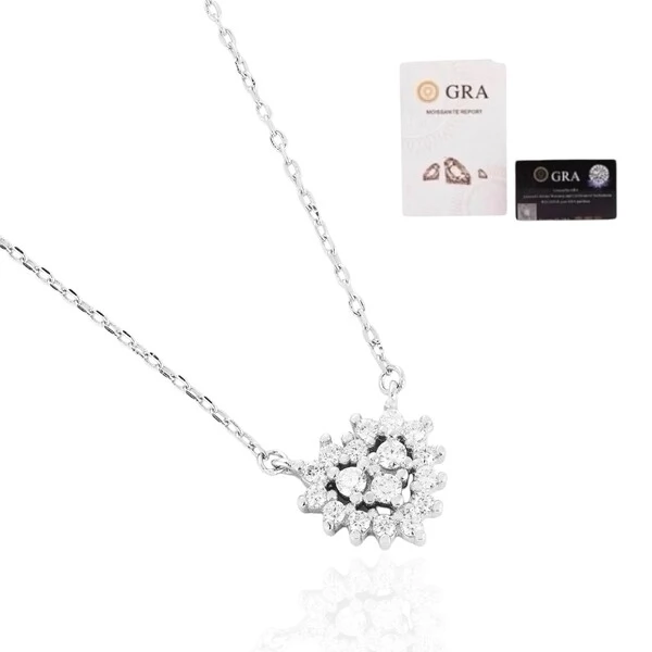 Colar joia coração cravação princesa moissanites 0.09ct (2mm) 1cm prata925