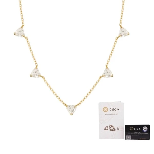 Colar joia corações 4mm moissanite corrente delicada